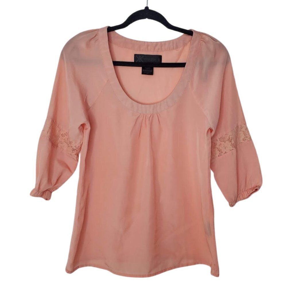 $10 SALE KK Kardashian Kollection Pink Lace Blouse Top Shirt Small